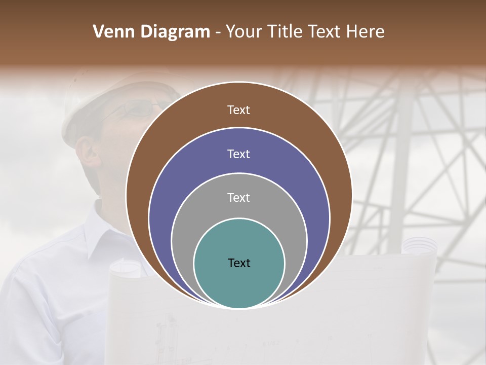 Engineer With Blueprint In Front Of Crane PowerPoint Template