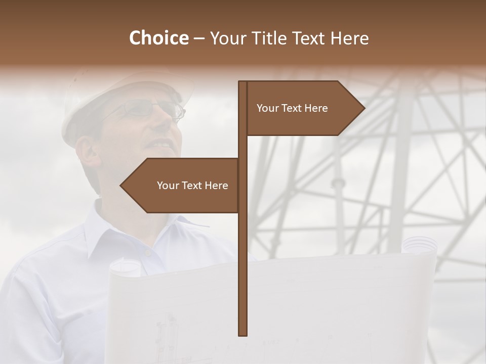 Engineer With Blueprint In Front Of Crane PowerPoint Template