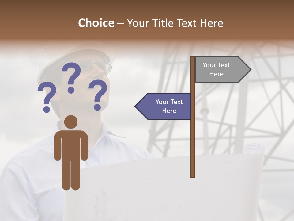 Engineer With Blueprint In Front Of Crane PowerPoint Template