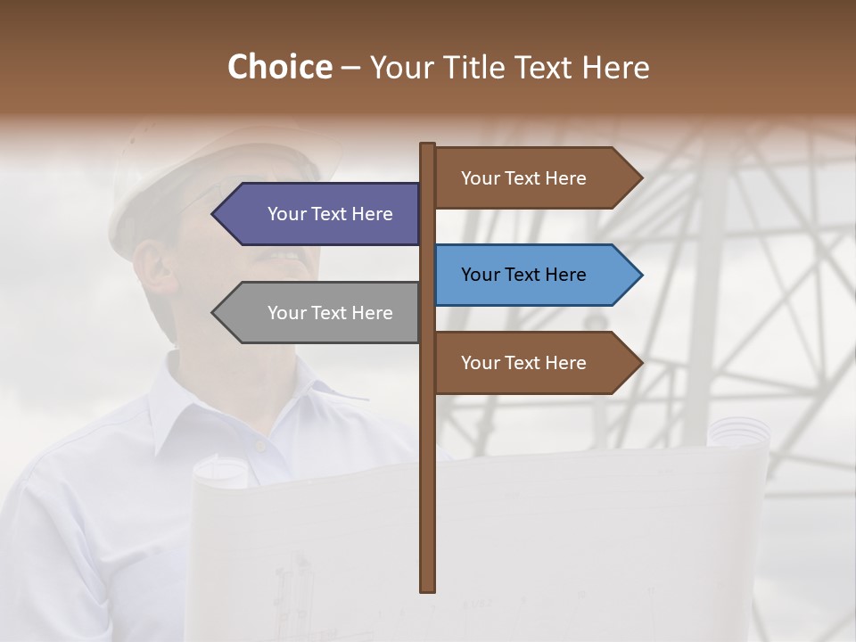 Engineer With Blueprint In Front Of Crane PowerPoint Template