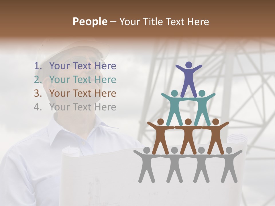 Engineer With Blueprint In Front Of Crane PowerPoint Template