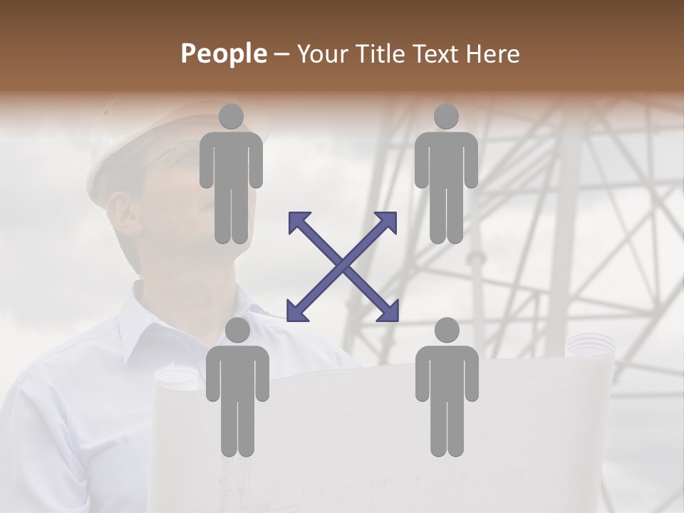 Engineer With Blueprint In Front Of Crane PowerPoint Template