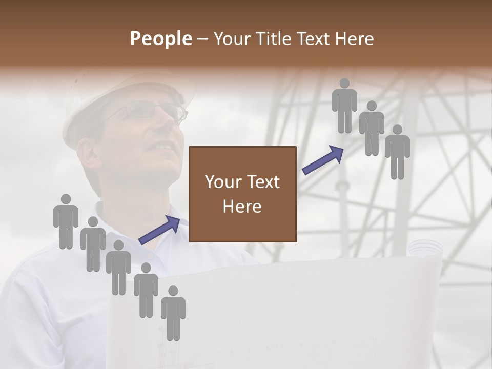 Engineer With Blueprint In Front Of Crane PowerPoint Template