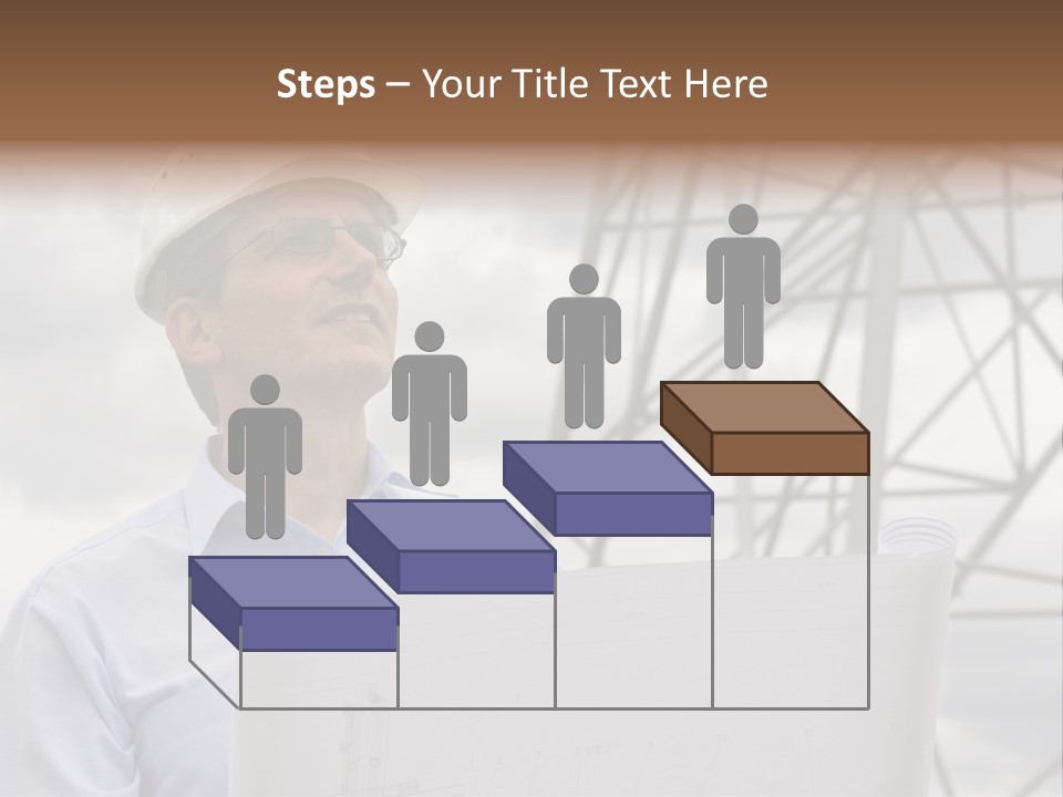 Engineer With Blueprint In Front Of Crane PowerPoint Template