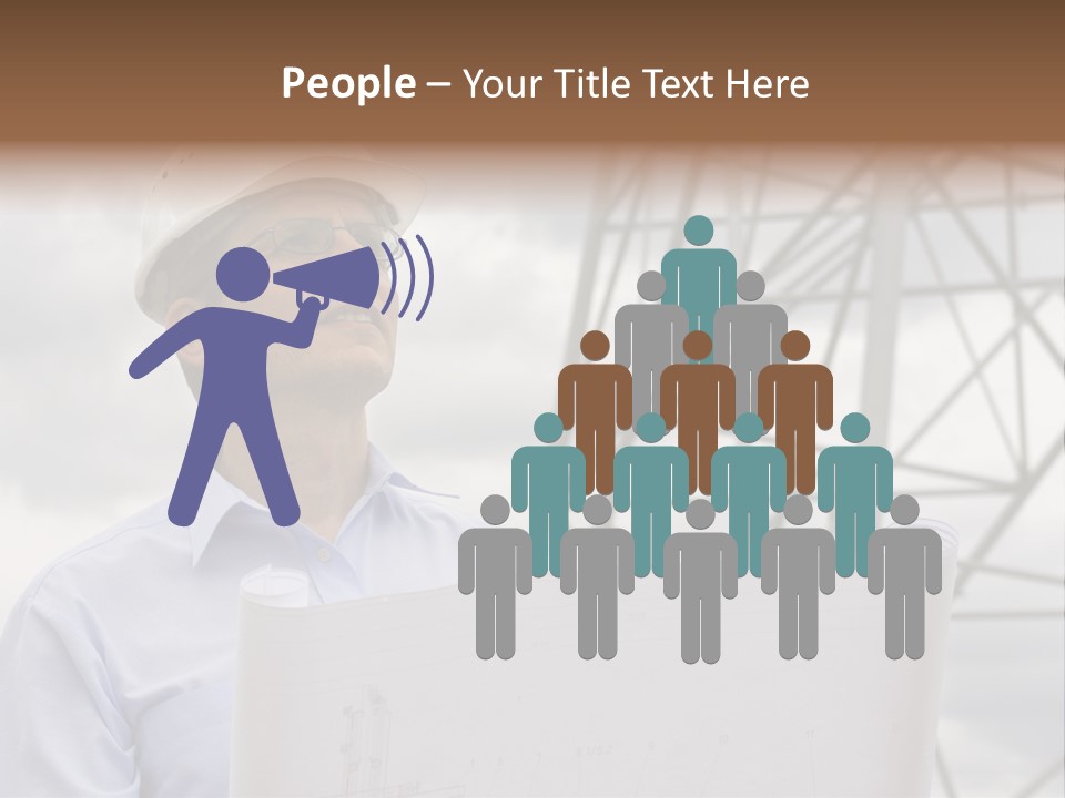 Engineer With Blueprint In Front Of Crane PowerPoint Template