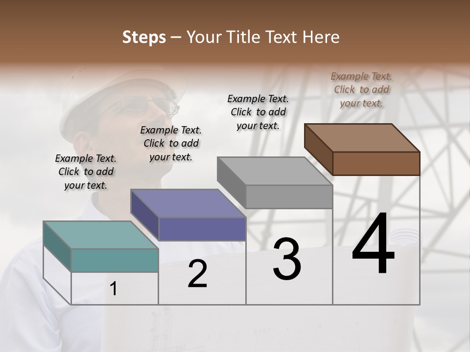 Engineer With Blueprint In Front Of Crane PowerPoint Template