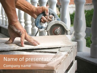 A Man Cutting A Ceramic Floor Tiles PowerPoint Template