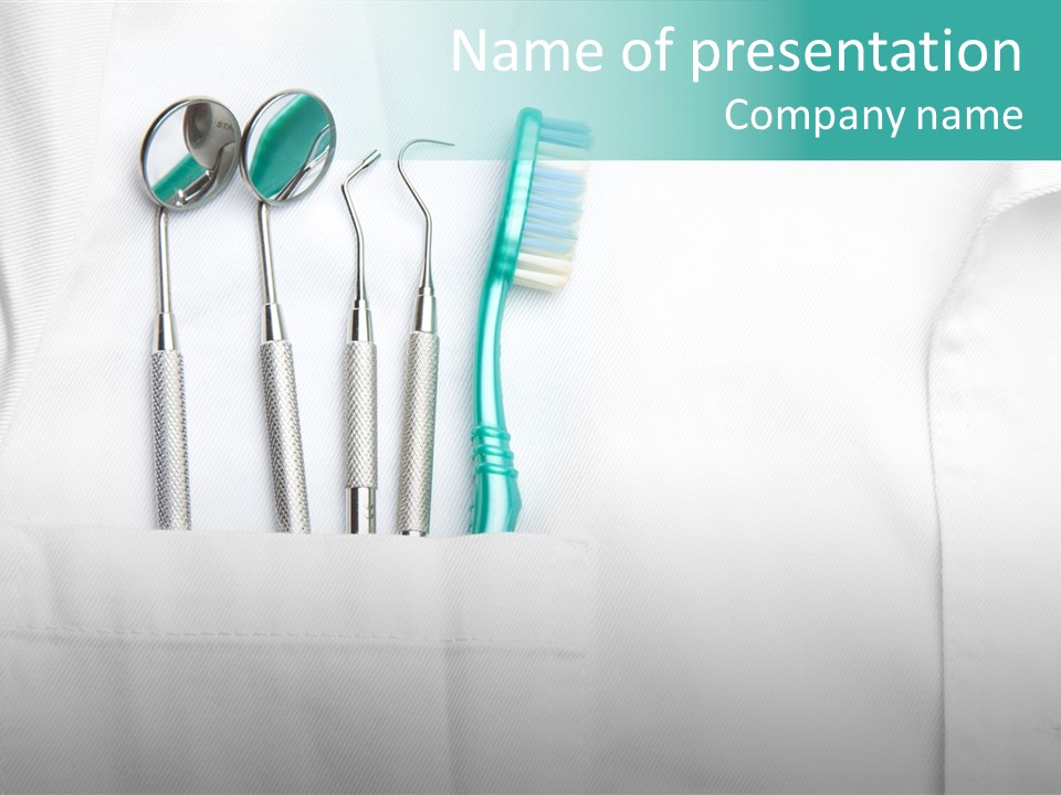 White Dentist Pocket With Toothbrush And Angled Mirror PowerPoint Template