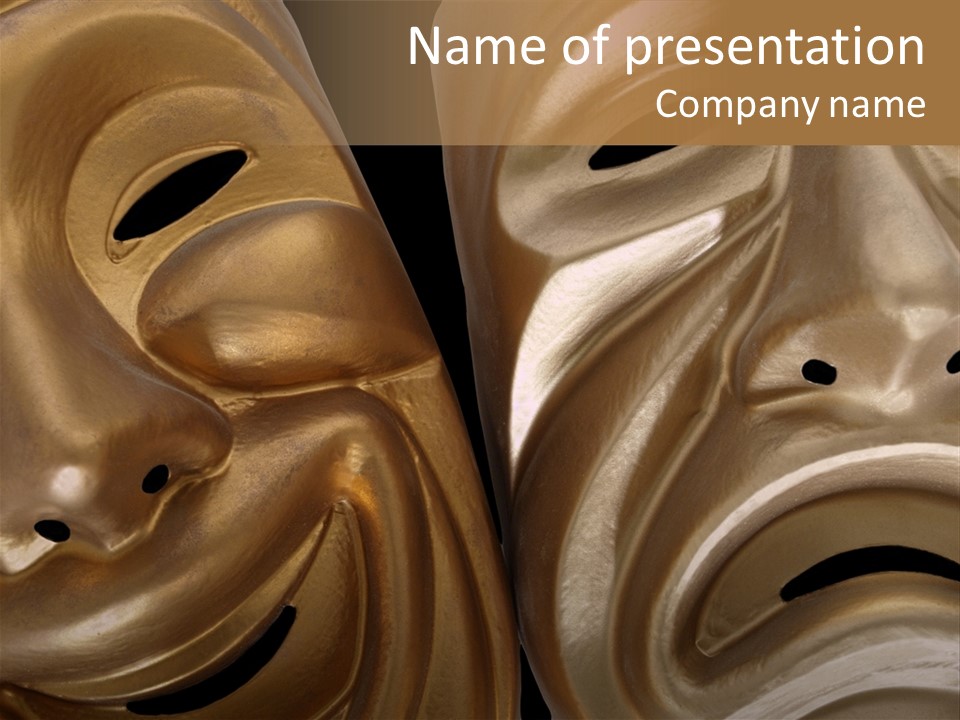 Theatrical Comedy And Tragedy Masks, Isolated On Black. PowerPoint Template