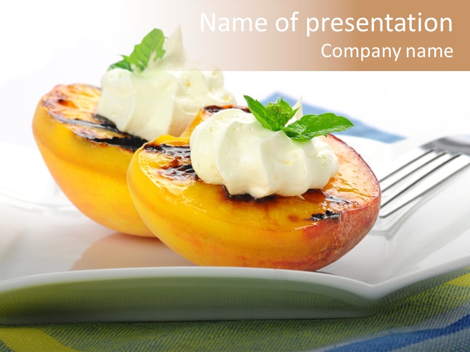 Delicious Grilled Peaches Served With Whipped Cream. PowerPoint Template