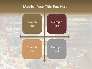 Beautiful Young Woman Standing With A Trolley At A Supermarket PowerPoint Template