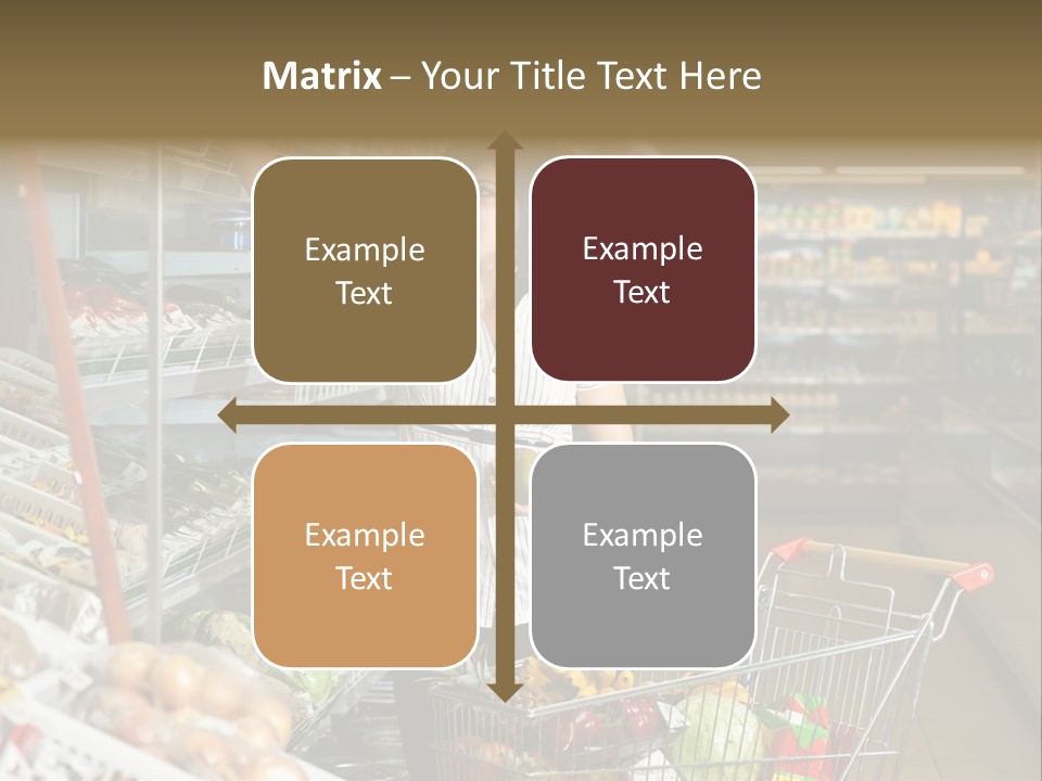 Beautiful Young Woman Standing With A Trolley At A Supermarket PowerPoint Template