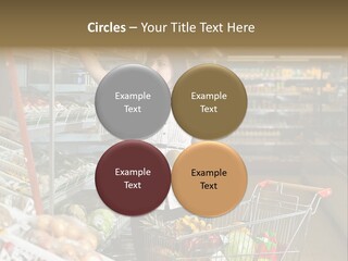 Beautiful Young Woman Standing With A Trolley At A Supermarket PowerPoint Template