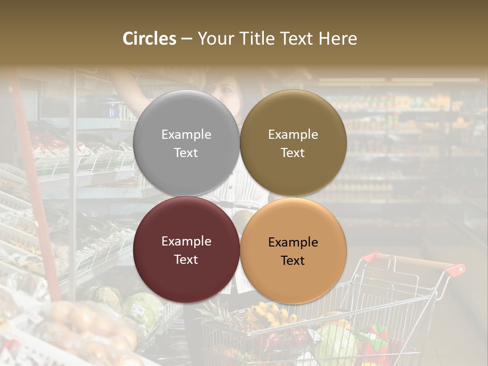 Beautiful Young Woman Standing With A Trolley At A Supermarket PowerPoint Template