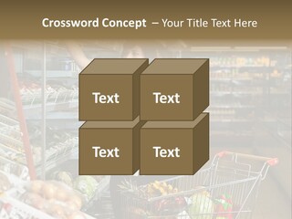 Beautiful Young Woman Standing With A Trolley At A Supermarket PowerPoint Template