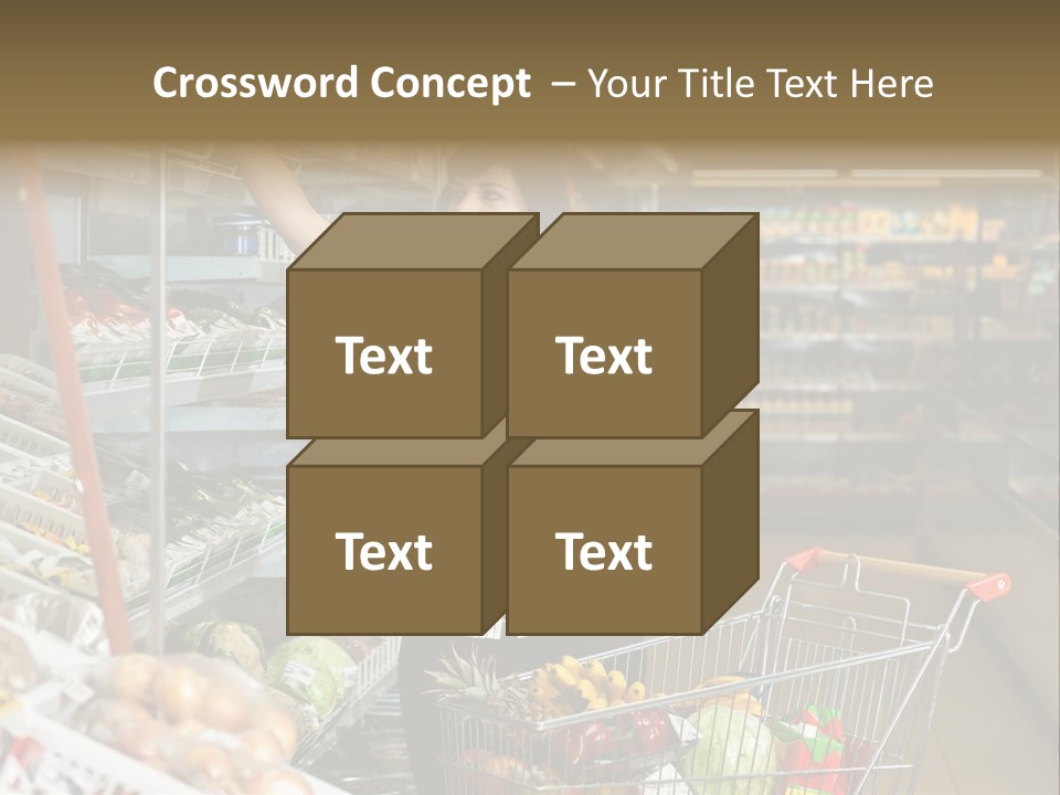 Beautiful Young Woman Standing With A Trolley At A Supermarket PowerPoint Template