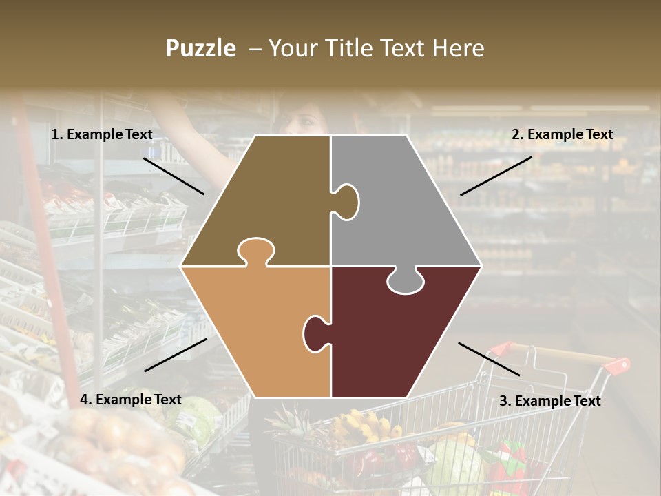 Beautiful Young Woman Standing With A Trolley At A Supermarket PowerPoint Template