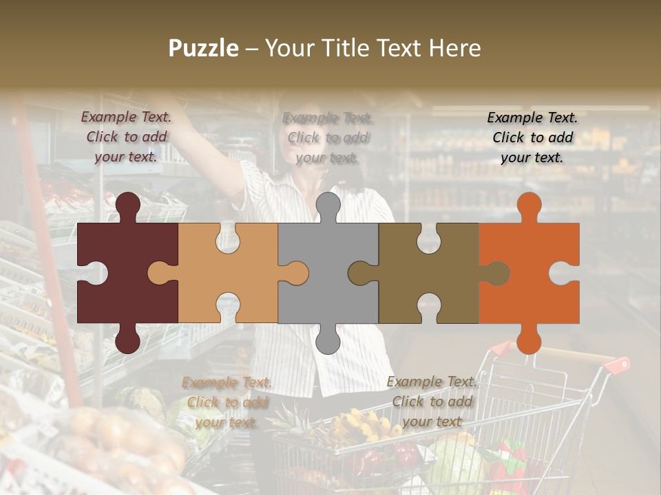 Beautiful Young Woman Standing With A Trolley At A Supermarket PowerPoint Template