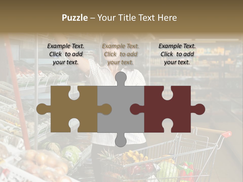 Beautiful Young Woman Standing With A Trolley At A Supermarket PowerPoint Template