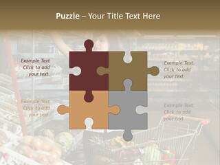 Beautiful Young Woman Standing With A Trolley At A Supermarket PowerPoint Template