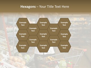 Beautiful Young Woman Standing With A Trolley At A Supermarket PowerPoint Template