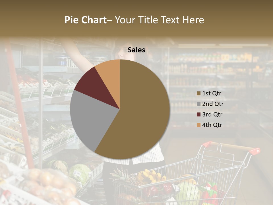 Beautiful Young Woman Standing With A Trolley At A Supermarket PowerPoint Template