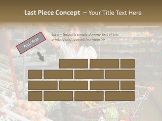 Beautiful Young Woman Standing With A Trolley At A Supermarket PowerPoint Template