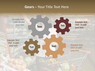 Beautiful Young Woman Standing With A Trolley At A Supermarket PowerPoint Template