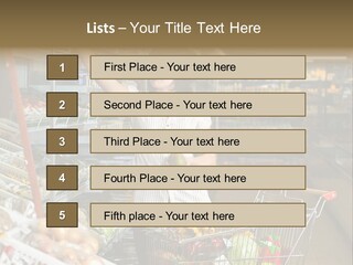 Beautiful Young Woman Standing With A Trolley At A Supermarket PowerPoint Template