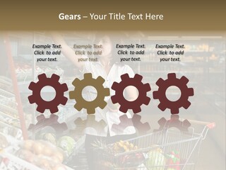 Beautiful Young Woman Standing With A Trolley At A Supermarket PowerPoint Template