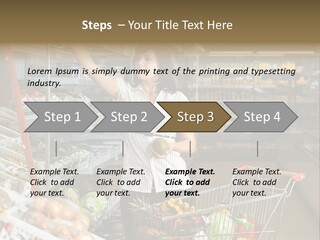Beautiful Young Woman Standing With A Trolley At A Supermarket PowerPoint Template