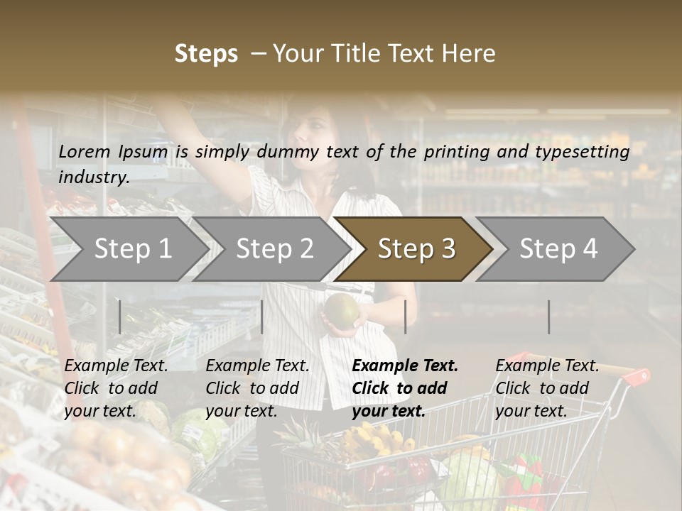 Beautiful Young Woman Standing With A Trolley At A Supermarket PowerPoint Template