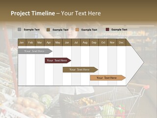 Beautiful Young Woman Standing With A Trolley At A Supermarket PowerPoint Template