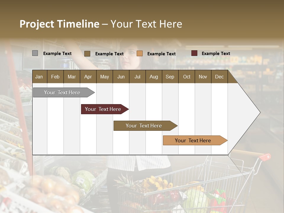 Beautiful Young Woman Standing With A Trolley At A Supermarket PowerPoint Template