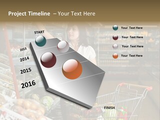 Beautiful Young Woman Standing With A Trolley At A Supermarket PowerPoint Template