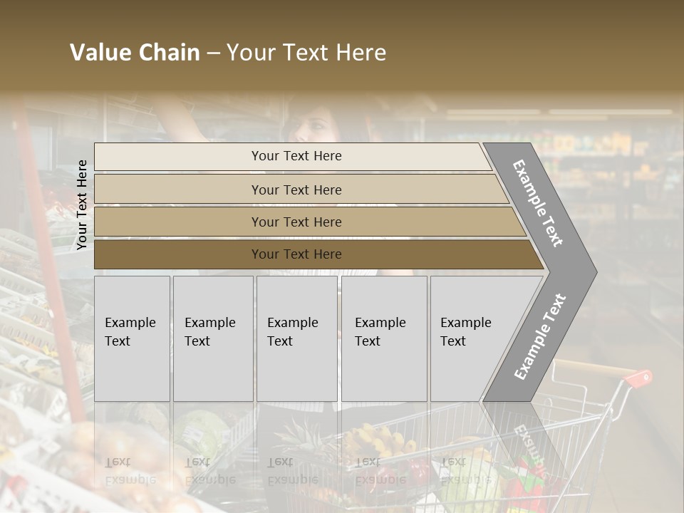 Beautiful Young Woman Standing With A Trolley At A Supermarket PowerPoint Template