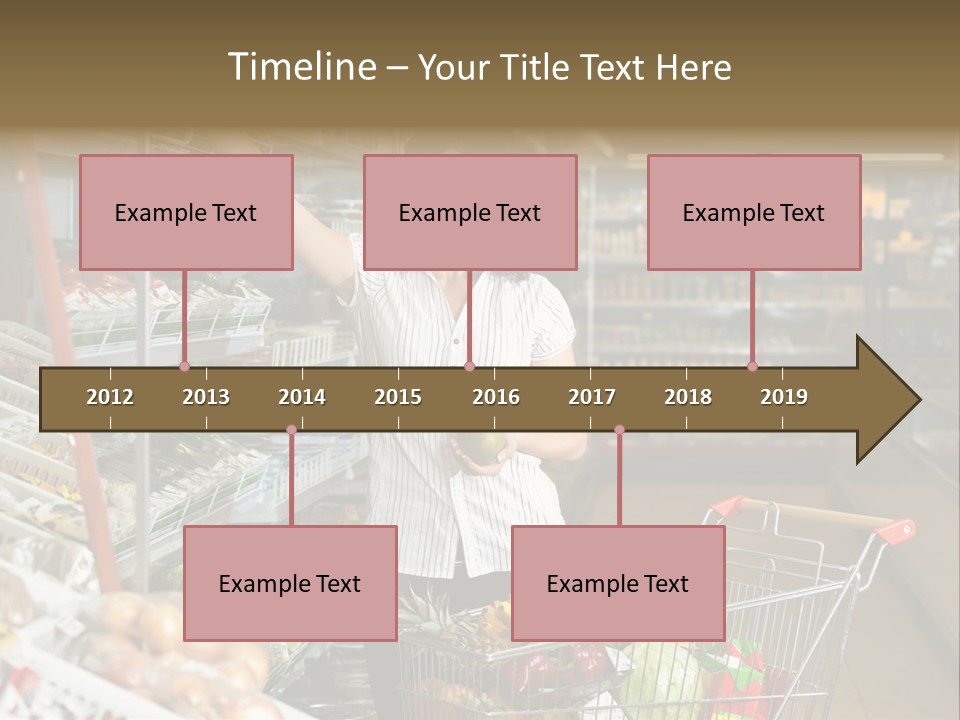 Beautiful Young Woman Standing With A Trolley At A Supermarket PowerPoint Template