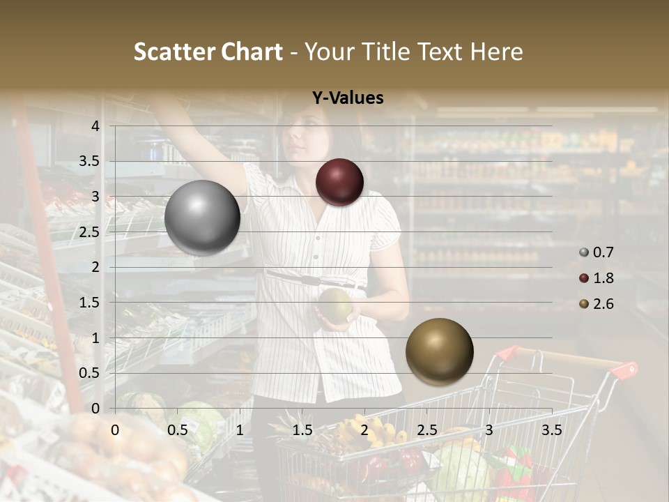 Beautiful Young Woman Standing With A Trolley At A Supermarket PowerPoint Template