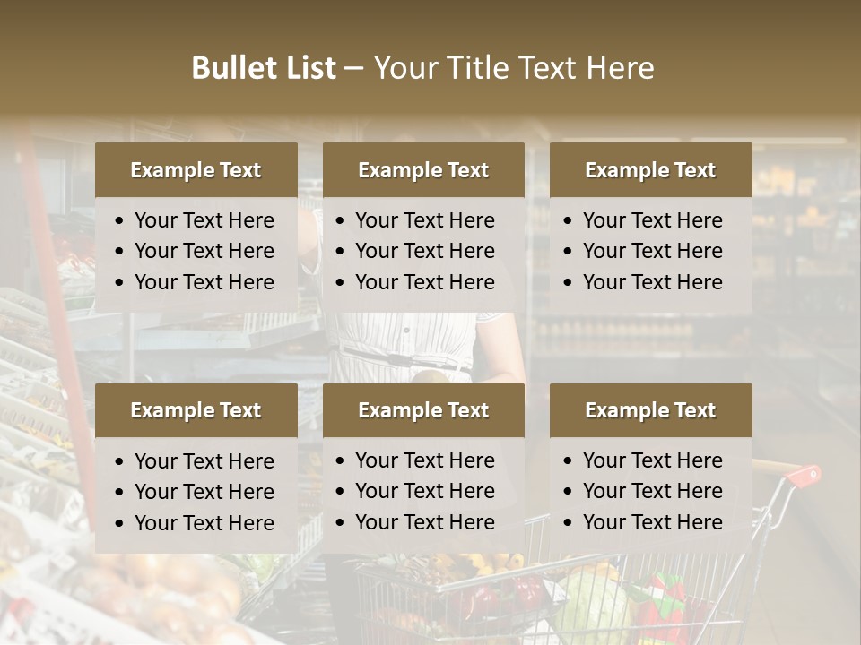 Beautiful Young Woman Standing With A Trolley At A Supermarket PowerPoint Template