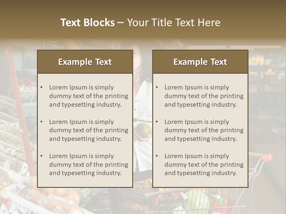 Beautiful Young Woman Standing With A Trolley At A Supermarket PowerPoint Template