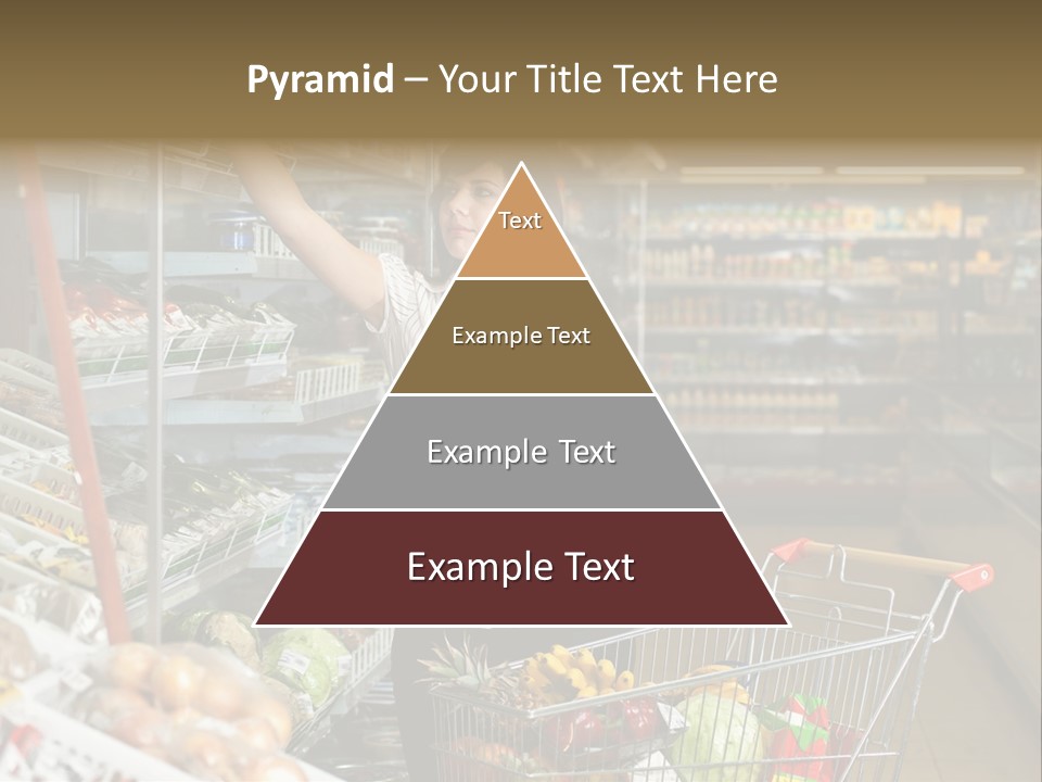 Beautiful Young Woman Standing With A Trolley At A Supermarket PowerPoint Template