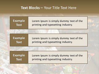 Beautiful Young Woman Standing With A Trolley At A Supermarket PowerPoint Template