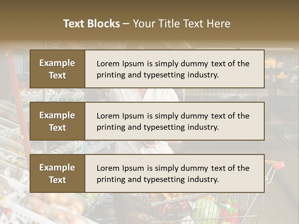 Beautiful Young Woman Standing With A Trolley At A Supermarket PowerPoint Template