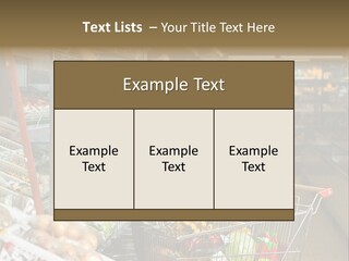 Beautiful Young Woman Standing With A Trolley At A Supermarket PowerPoint Template