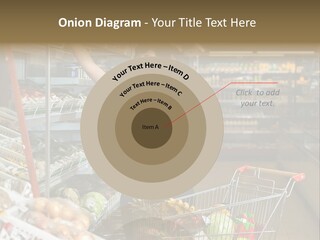 Beautiful Young Woman Standing With A Trolley At A Supermarket PowerPoint Template