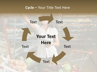 Beautiful Young Woman Standing With A Trolley At A Supermarket PowerPoint Template