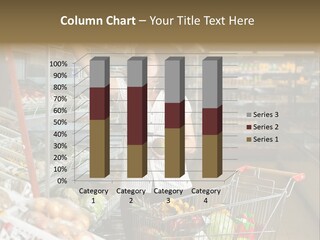 Beautiful Young Woman Standing With A Trolley At A Supermarket PowerPoint Template