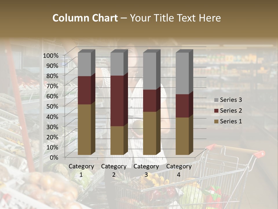 Beautiful Young Woman Standing With A Trolley At A Supermarket PowerPoint Template
