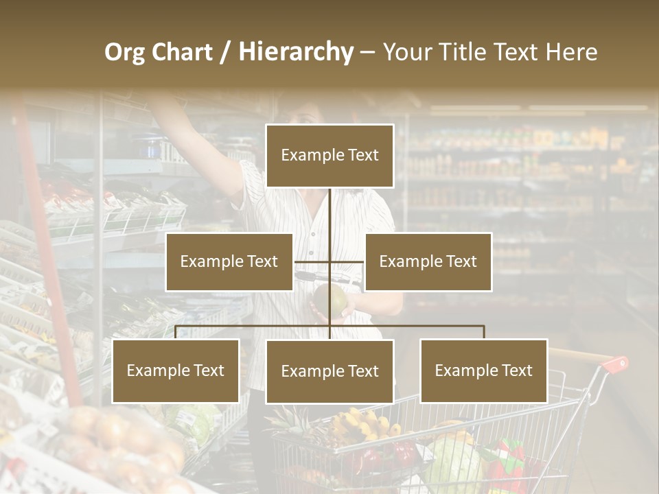 Beautiful Young Woman Standing With A Trolley At A Supermarket PowerPoint Template