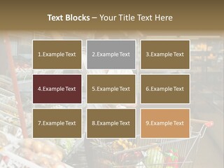 Beautiful Young Woman Standing With A Trolley At A Supermarket PowerPoint Template